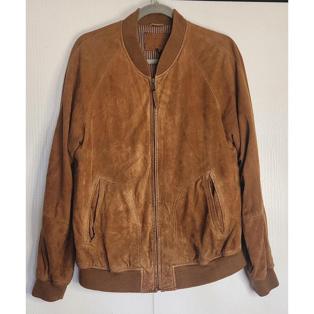 Men's Vintage Golden Bear Brown Tan Leather Bomber Jacket Size Medium Suede